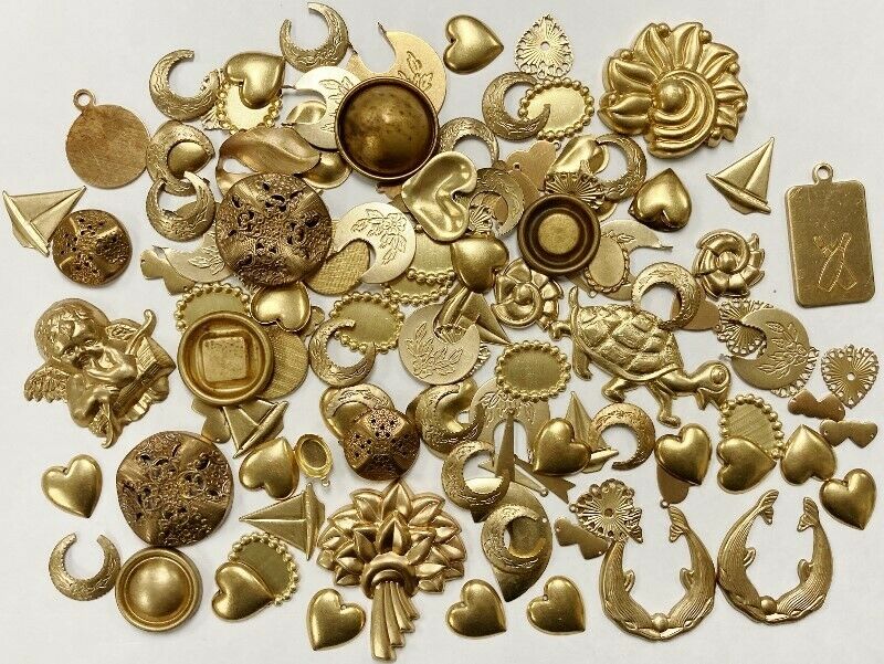 1/2 Pound Vintage Assorted All Solid Brass Setting, Stamping & Findings Lot 1652