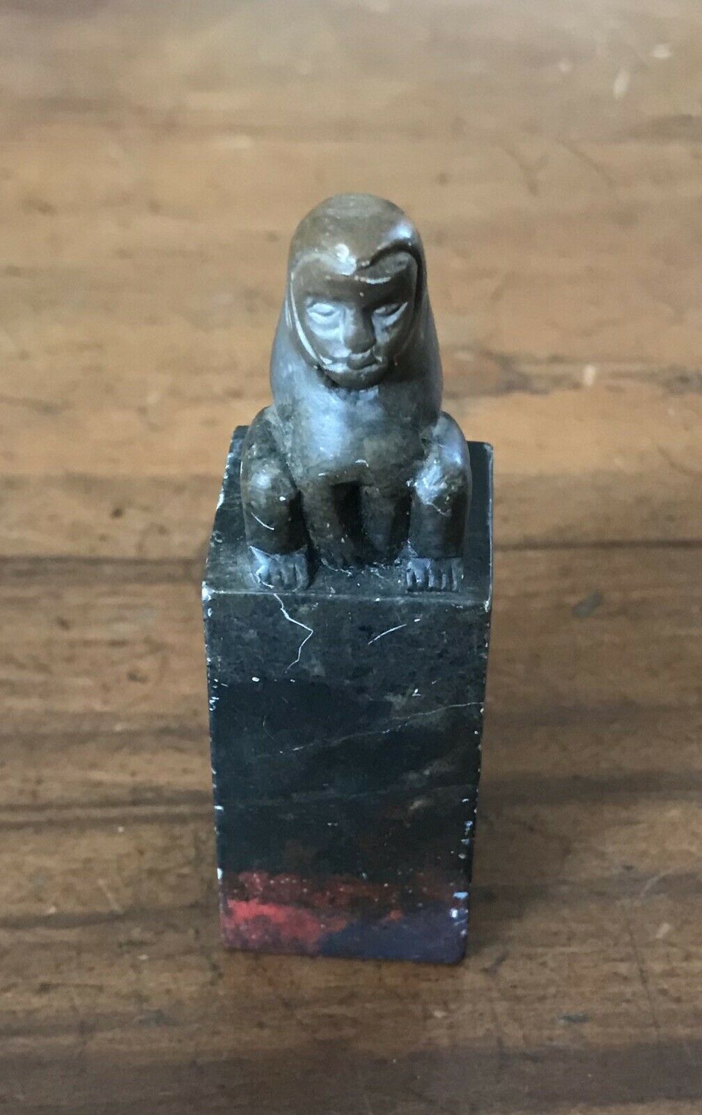 Vintage Soapstone Chinese Stamp Seal And Base, Monkey Or Chimp