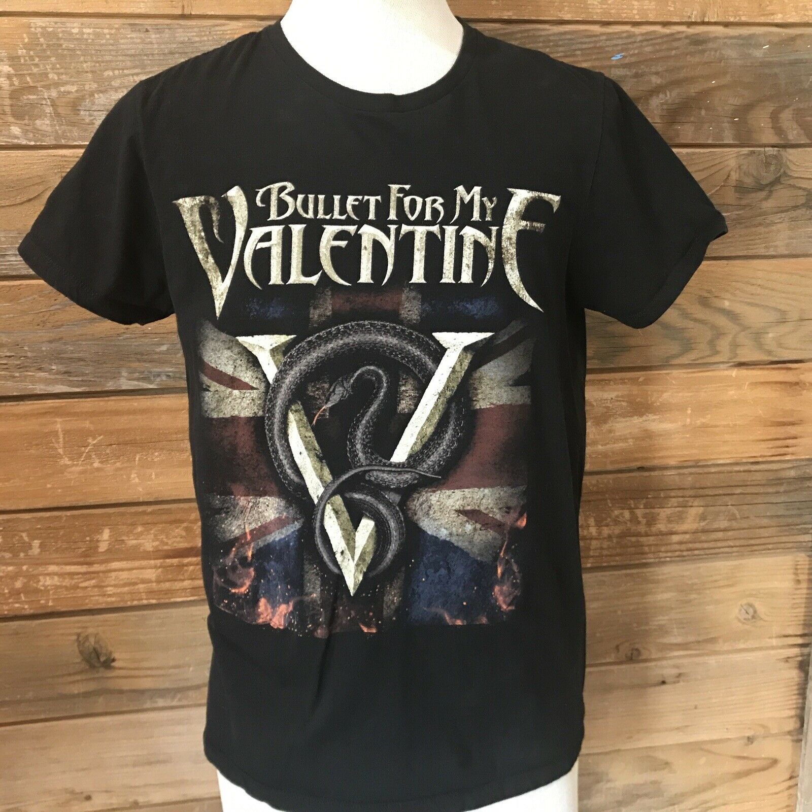 Bullet For My Valentine Rock Band Union Jack Snake Graphic T-shirt Men's Large