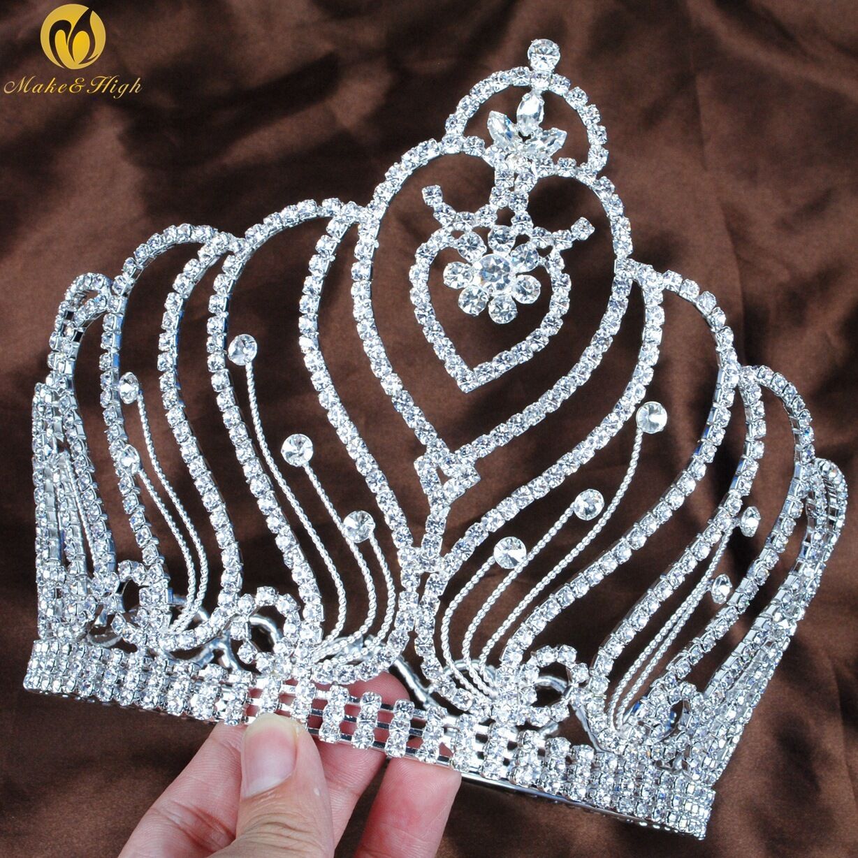 Princess Crown Round Tiara Silver Birdes Headband Clear Crystal Wedding Bridal
