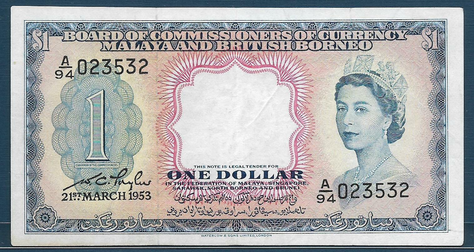 Malaya & British Borneo 1 Dollar, 1953, P 1, Xf