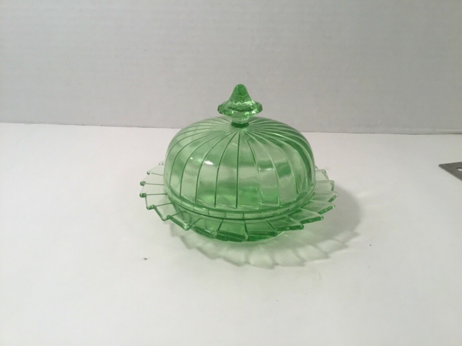 Jeanette Glass Company - Green Sierra Pinwheel Covered Butter Dish In Exc. Condi